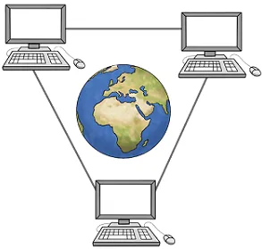 Illustration - drei Computer die miteinander verbunden sind