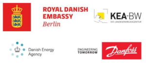 Logo Königlich Dänische Botschaft Berlin & Dänische Energieagentur in Zusammenarbeit mit Klimaschutz- und Energieagentur Baden-Württemberg (KEA-BW) & Danfoss